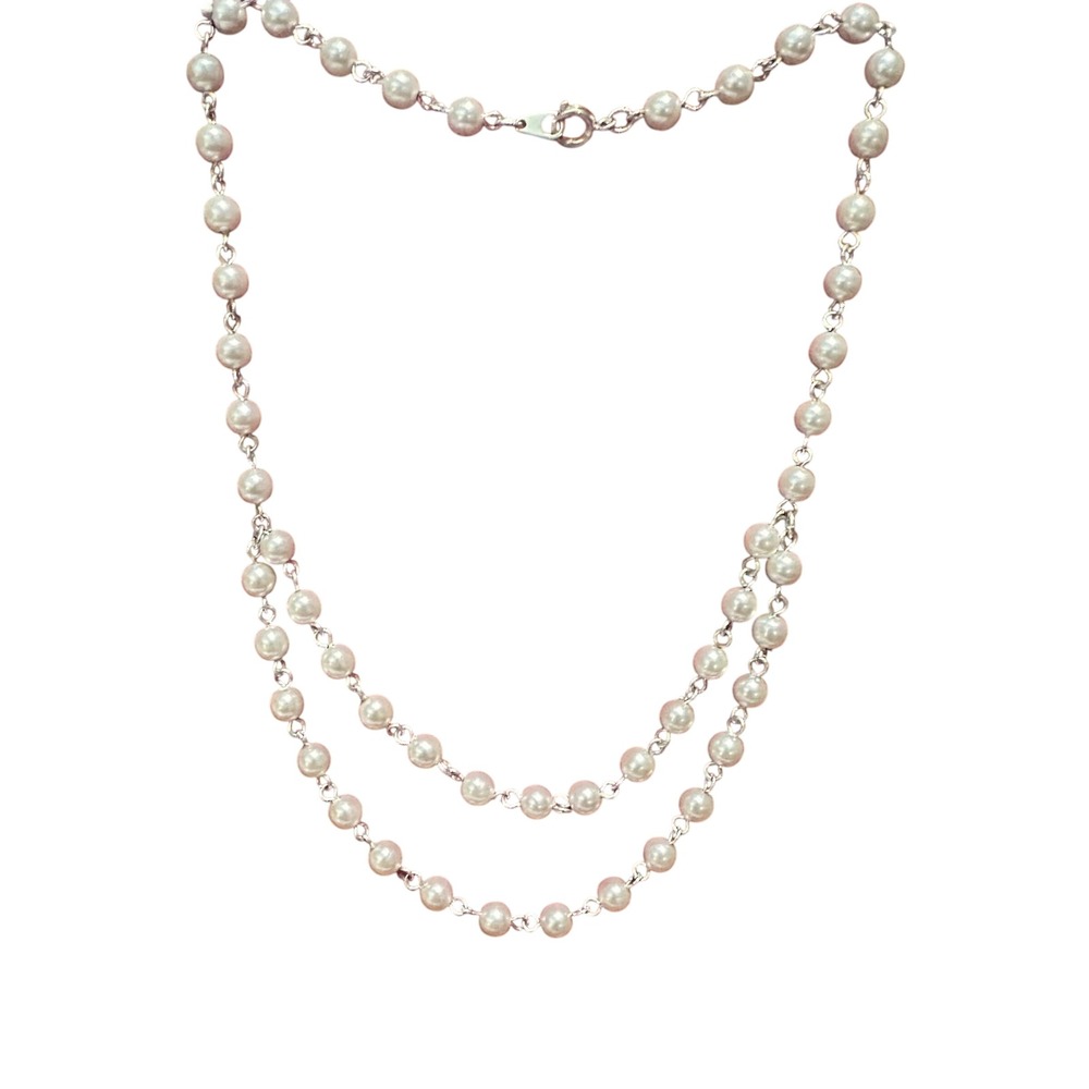 Elegant Faux Pearl Beaded Necklace Silver Tone Chain Classic Jewelry